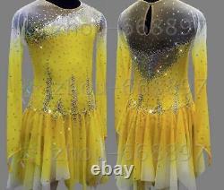 Competition ice figure skating dress girl's spandex Skating Wear yellow dyeing