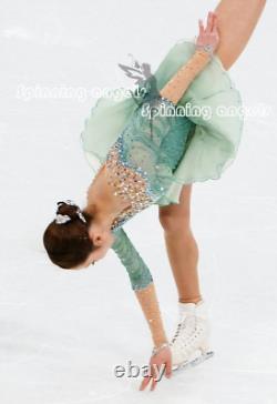 Girl Competition Figure skating Dress Ice Skating Dress Costume green dyeing