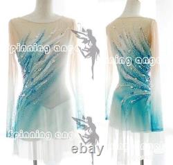 Ice Figure Skating Dress/Dance/Baton Twirling costume Custome white dyeing blue