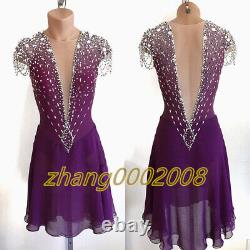Ice Figure Skating Dress. Purple Stoned Competition Twirling Tap Dance Costume