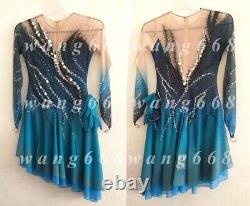 Ice Figure skating competition professional custom dress blue dyeing